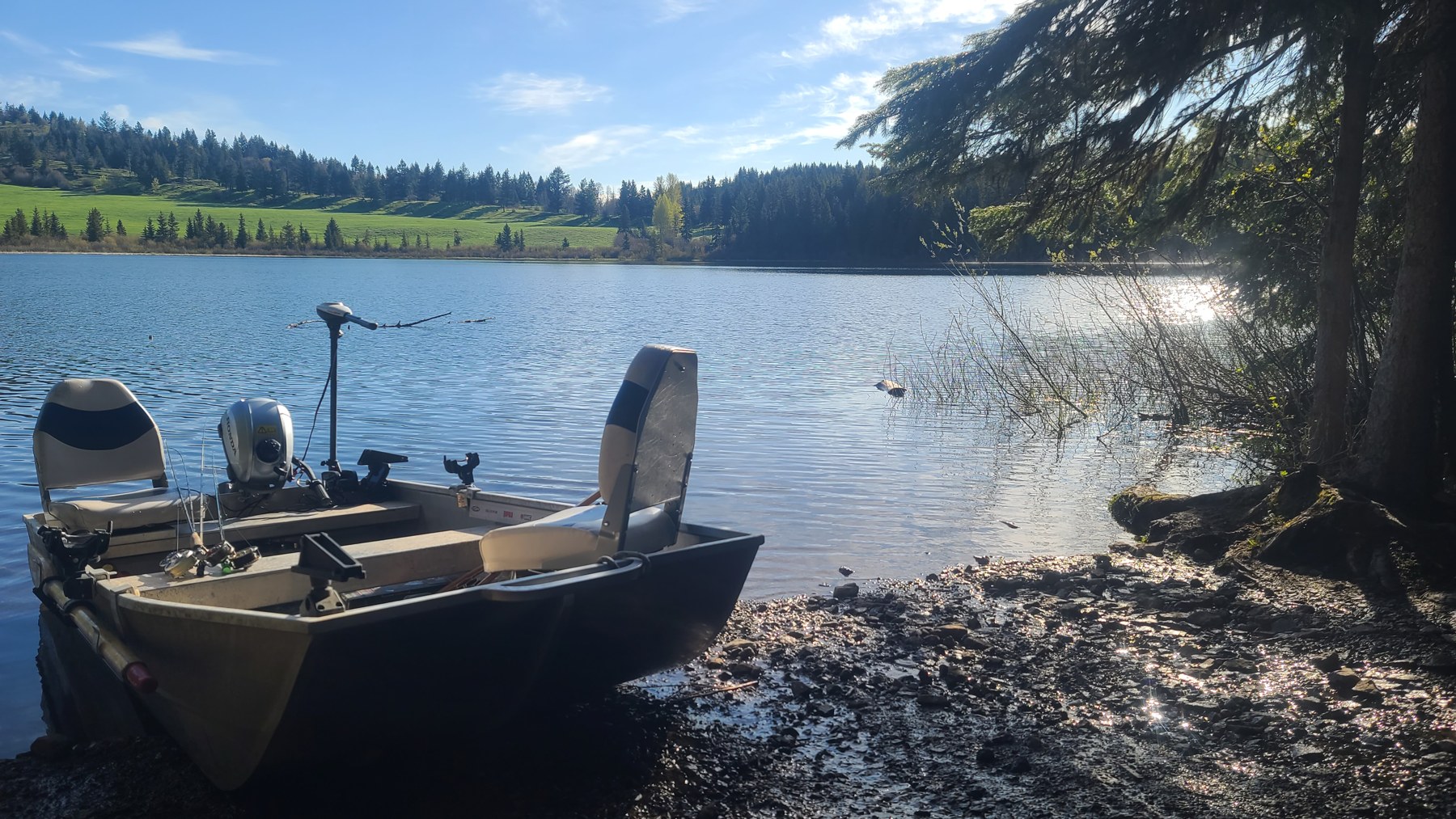 Stillwater boat at the launch with seats, electronics, and rod holders ready