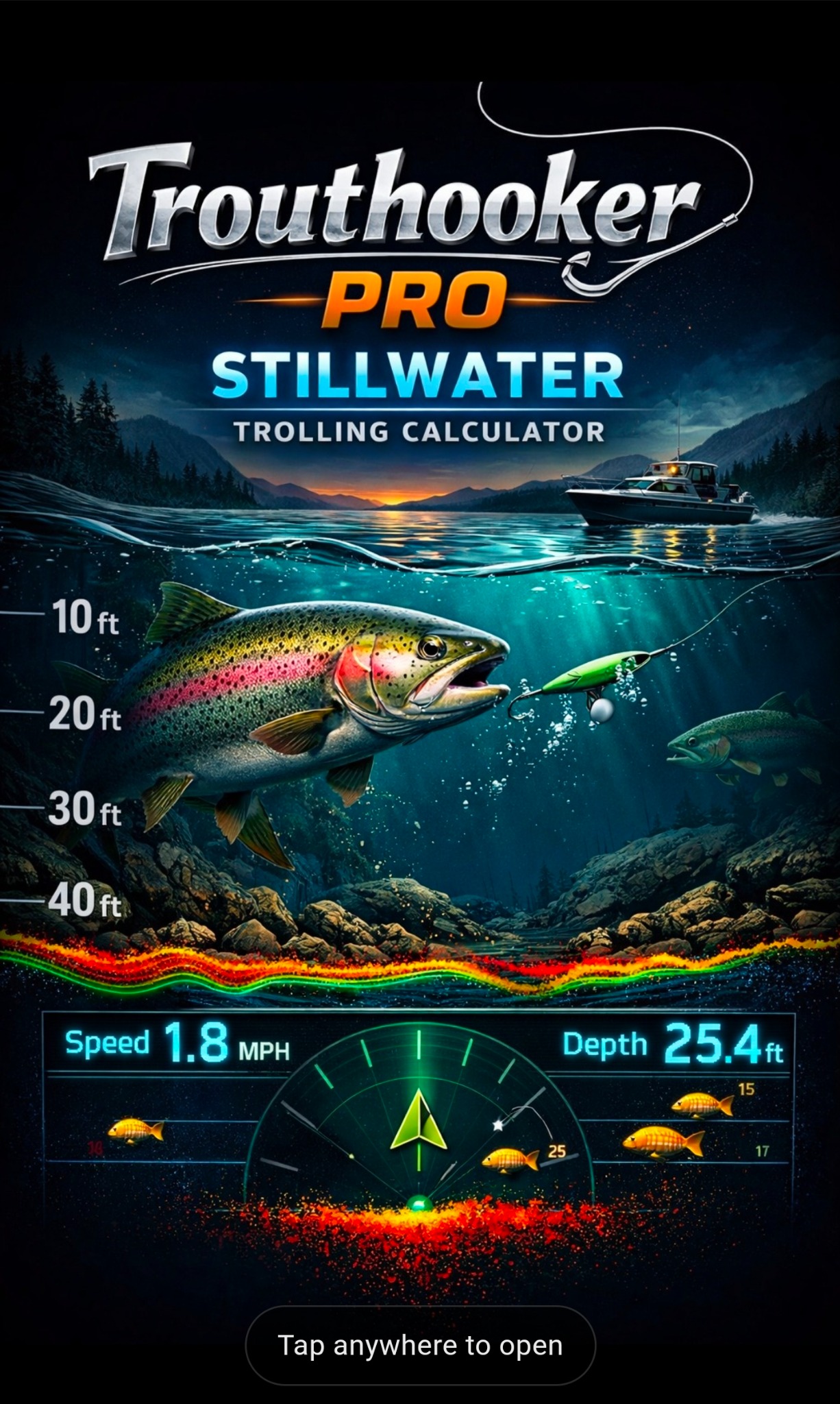 Trouthooker PRO Stillwater Trolling Calculator splash screen