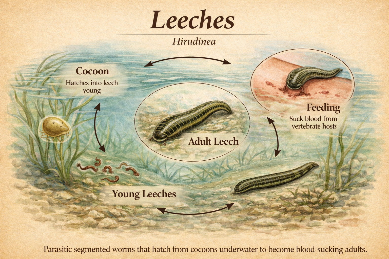 Illustrated leech life cycle and stillwater forage reference
